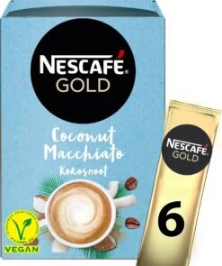 Nescafé Gold Coconut Macchiato Oploskoffie - 6 Doosjes à 6 Zakjes -Koffie Drinken Winkel 1005x1200