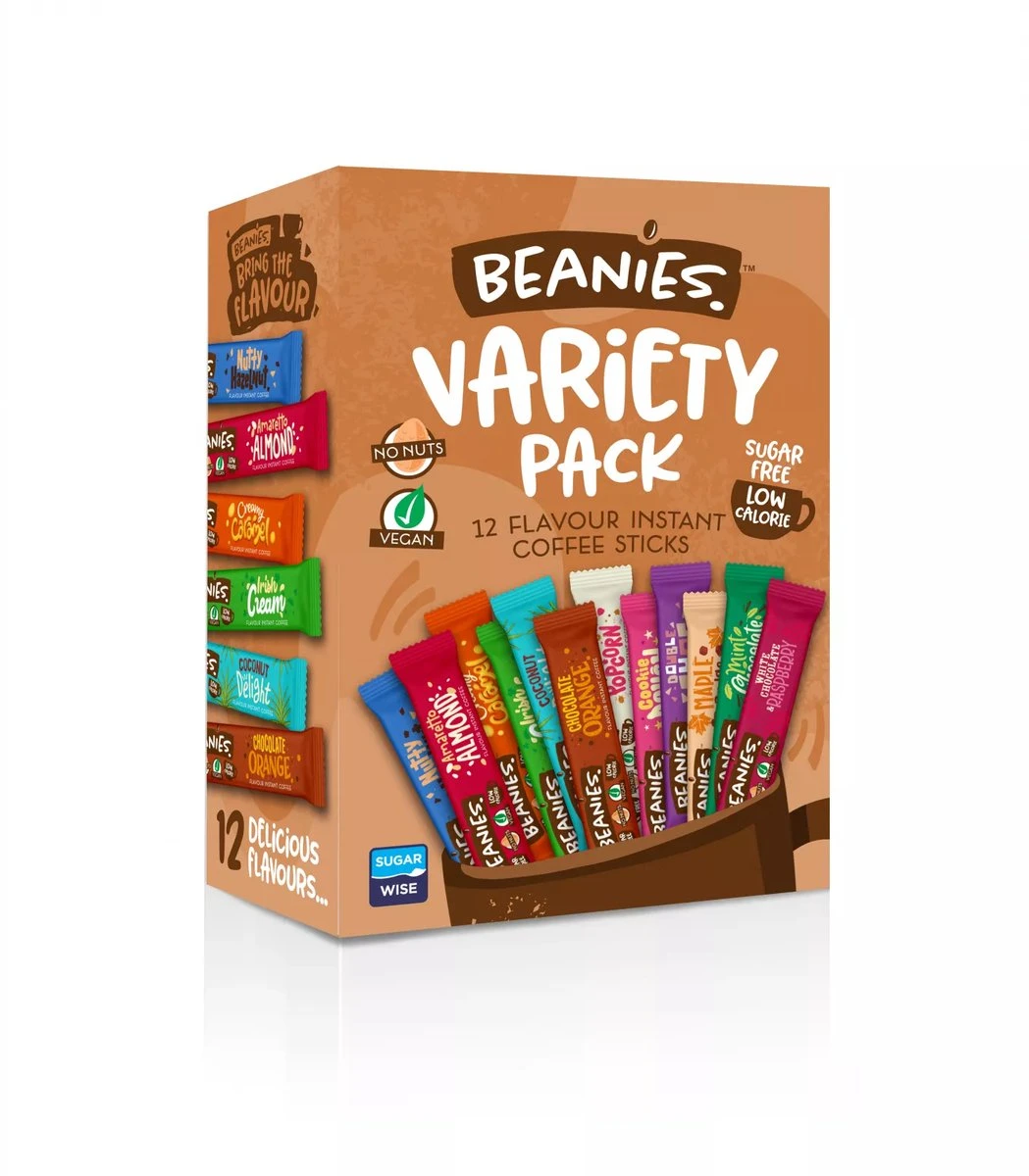 Beanies - Instant Koffie - Variety Pack - Koffie - Flavoured - Oploskoffie - 12 Sticks - Kado - Koffie Kado - Koffie Smaakjes 1 Beanies - Instant Koffie - Variety Pack - Koffie - Flavoured - Oploskoffie - 12 Sticks - Kado - Koffie Kado - Koffie Smaakjes