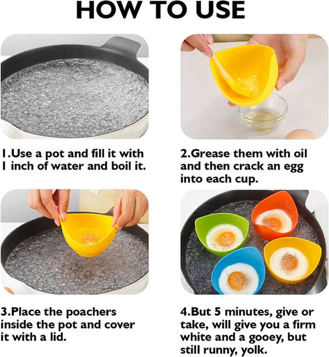 IGOODS 4 Pack Egg Poacher Cups - Perfect Gepocheerde Eieren - Egg Maker Niet-gepocheerde Eieren Cups BPA Gratis Siliconen Ei Poacher Cups Magnetron Ei Poacher- Ei Poacher Pan- Boiler Steamer- Magnetron Eieren 6 IGOODS 4 Pack Egg Poacher Cups - Perfect Gepocheerde Eieren - Egg Maker Niet-gepocheerde Eieren Cups BPA Gratis Siliconen Ei Poacher Cups Magnetron Ei Poacher- Ei Poacher Pan- Boiler Steamer- Magnetron Eieren - Afbeelding 6