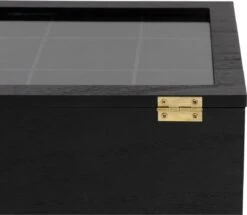 Merkloos Theekist - Zwart - Hout 9-Vaks - Glazen Deksel - Theedoos -Koffie Drinken Winkel 1200x1045 1