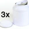 Merkloos 3 Stuks - Theeblik - Wit - Theeblik 100 Gram - Rond - Theedoos - Theeblik Met Binnendeksel - Dubbele Deksel - Theeblikken Voor Losse Thee - Bewaarblik - Voorraadbussen - Opbergbak - Voorraadbus - Voor Losse Thee, Kruiden, Specerijen En Koffiebonen