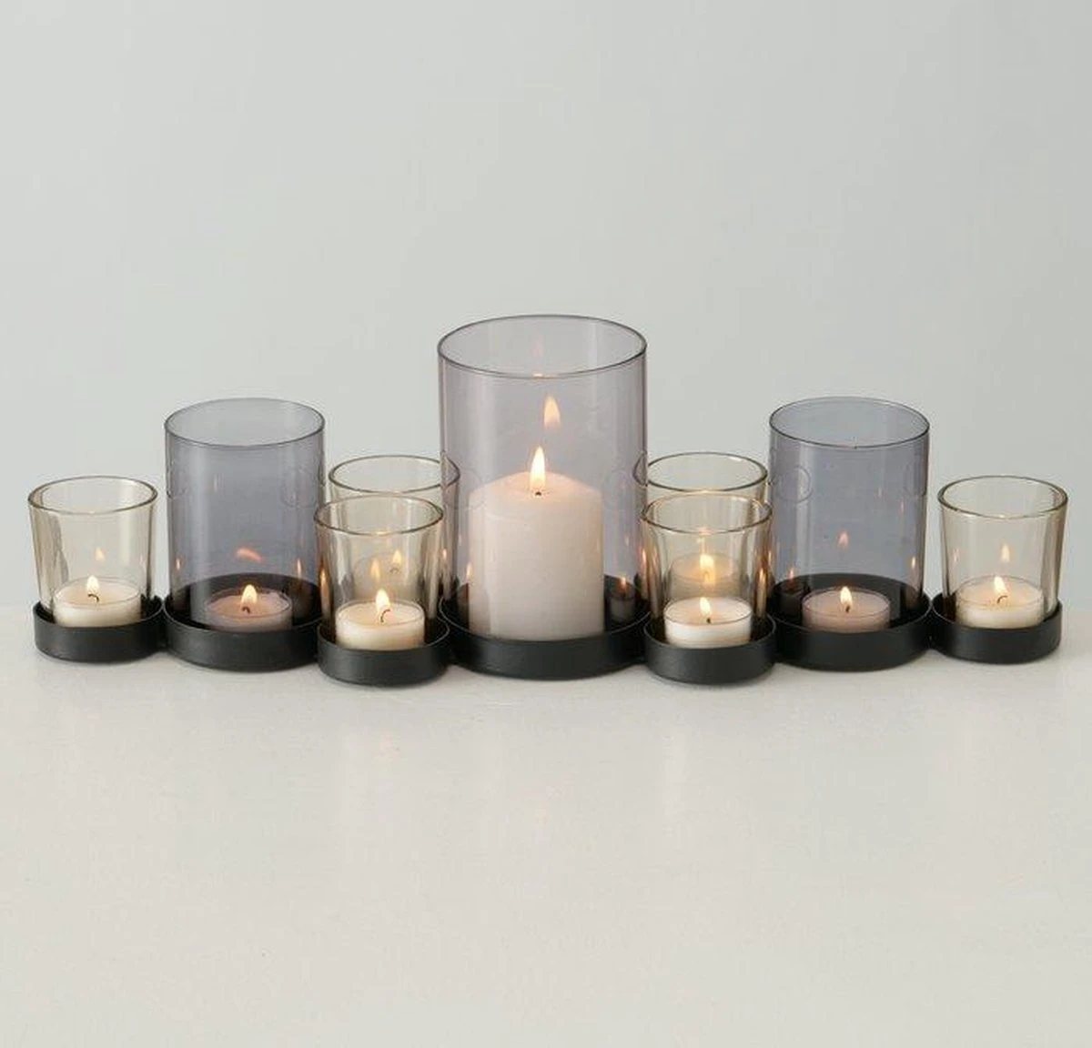 Theelichthouder Zwart Metaal / Glas. Set Van 9 2 Theelichthouder Zwart Metaal / Glas. Set Van 9 - Afbeelding 2