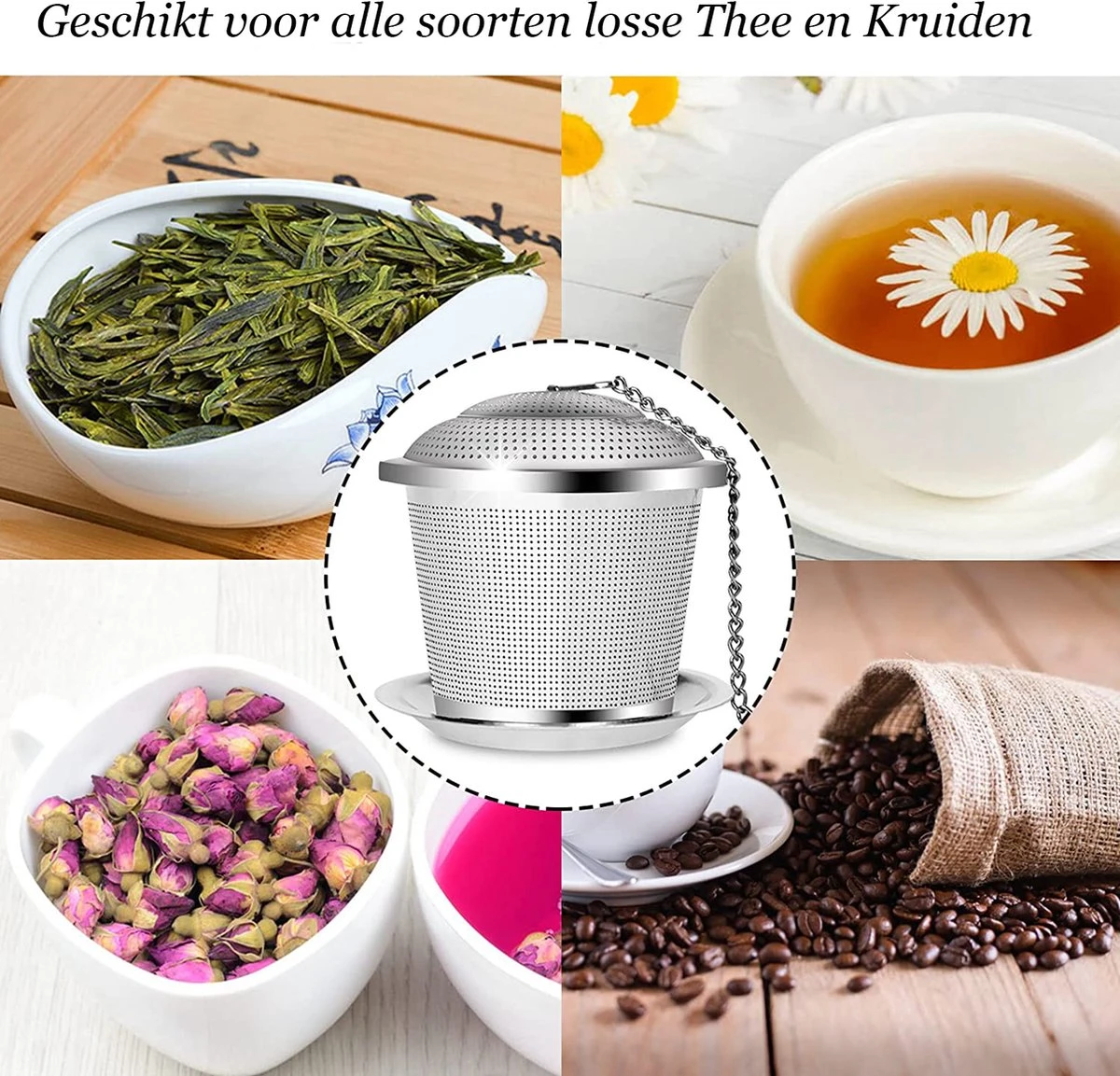 TeaLux 5-Delig RVS Theefilters Set Met Maatlepel En Lekbakjes En Knijper - Theezeef Voor Losse Thee En Kruiden - Tea InfuserStrainer Giftset - Verse Thee FilterZeef Cadeau Pakket - Kruidenbuiltje Ei Met Onderzetters - Geschenkset 5 TeaLux 5-Delig RVS Theefilters Set Met Maatlepel En Lekbakjes En Knijper - Theezeef Voor Losse Thee En Kruiden - Tea InfuserStrainer Giftset - Verse Thee FilterZeef Cadeau Pakket - Kruidenbuiltje Ei Met Onderzetters - Geschenkset - Afbeelding 5