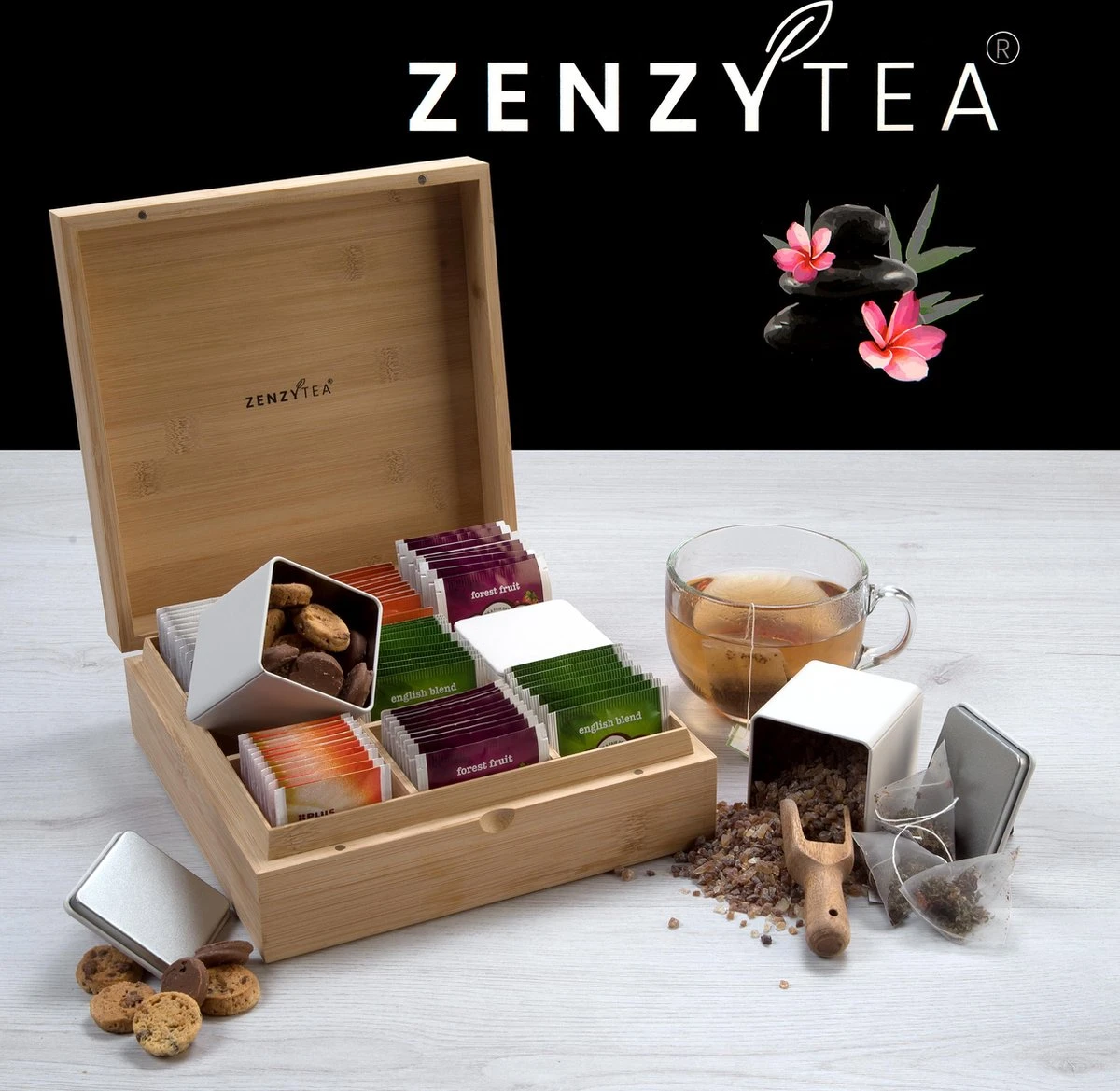 Theedoos Van ZENZYTEA® - Bamboe - Theedoos 9 Vaks - Inclusief 3 Theeblikken Voor Losse Thee - Geschikt Voor Grote & Kleine Theezakjes - Vierkant - Grote Vakken - Luxe Verpakking - Cadeau 3 Theedoos Van ZENZYTEA® - Bamboe - Theedoos 9 Vaks - Inclusief 3 Theeblikken Voor Losse Thee - Geschikt Voor Grote & Kleine Theezakjes - Vierkant - Grote Vakken - Luxe Verpakking - Cadeau - Afbeelding 3