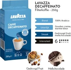 Lavazza Caffe Decaffeinato Filterkoffie - 250 Gram X8 -Koffie Drinken Winkel 1200x1177 2