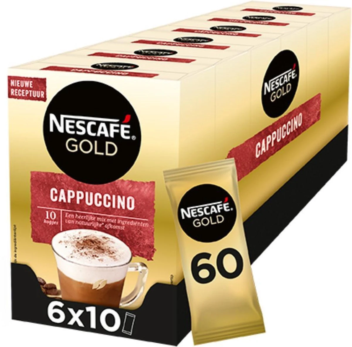 Nescafé Gold Cappuccino Oploskoffie - Ongezoet - 6 Doosjes à 10 Zakjes 1 Nescafé Gold Cappuccino Oploskoffie - Ongezoet - 6 Doosjes à 10 Zakjes