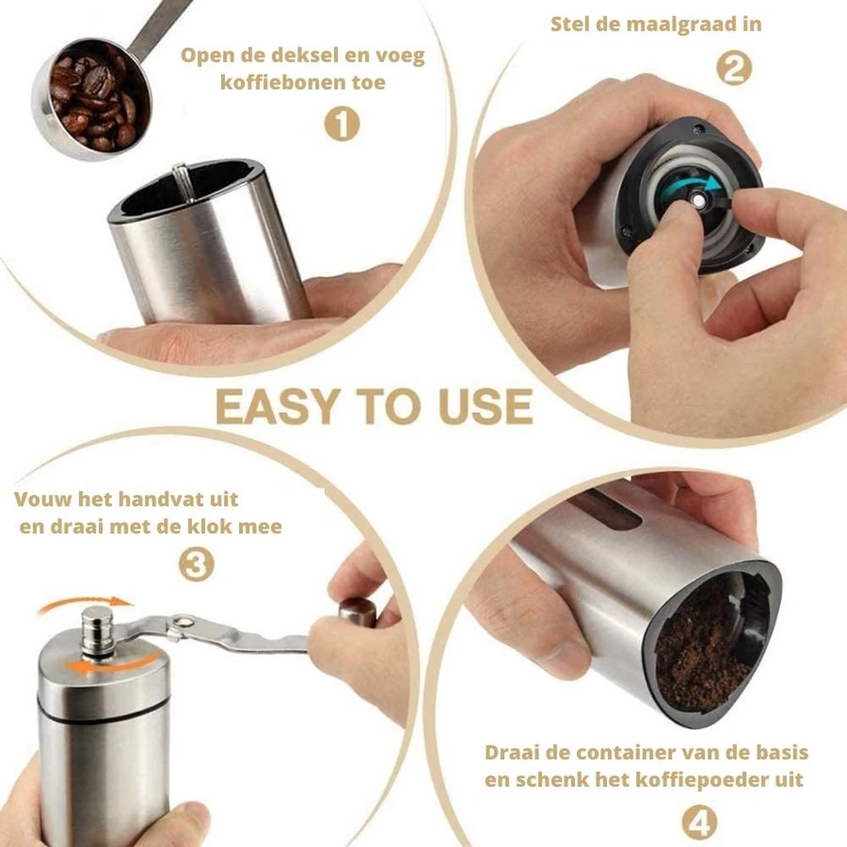 Comes In Handy - Koffiemolen Handmatig - Keramische Kern - Roestvrijstaal - Instelbare Maalgraad 8 Comes In Handy - Koffiemolen Handmatig - Keramische Kern - Roestvrijstaal - Instelbare Maalgraad - Afbeelding 8