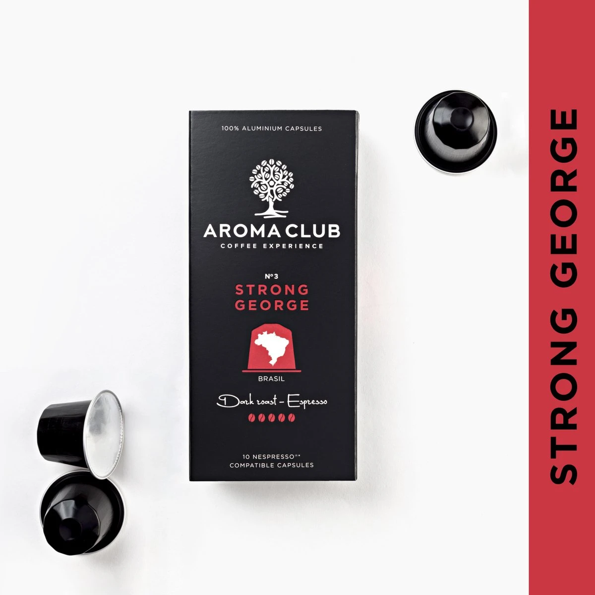 Aroma Club - Nespresso Compatible Capsules (120 St.) - No. 3 Strong George - Intensiteit 5/5 - Espresso - 100% Aluminium Koffiecups 4 Aroma Club - Nespresso Compatible Capsules (120 St.) - No. 3 Strong George - Intensiteit 5/5 - Espresso - 100% Aluminium Koffiecups - Afbeelding 4