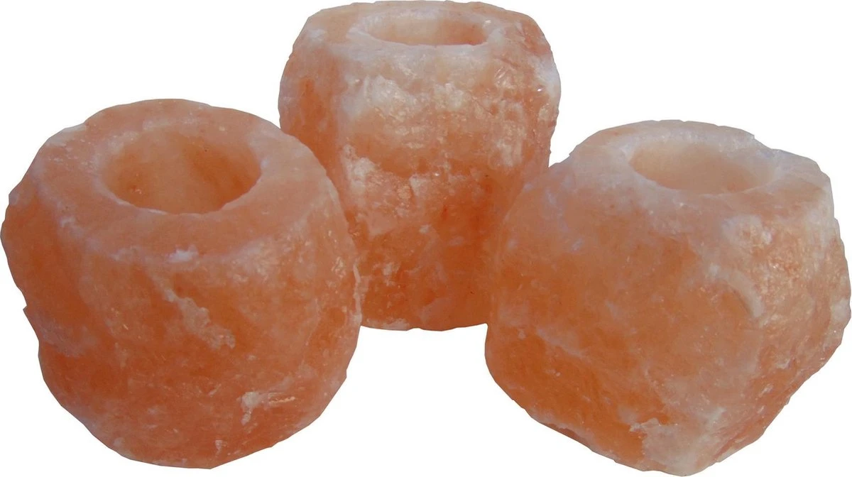 Himalaya Zoutsteen Theelichthouder Natural (Set Van 3 Stuks) 1 Himalaya Zoutsteen Theelichthouder Natural (Set Van 3 Stuks)