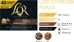 L'OR Espresso Forza Koffiecups - Intensiteit 9/12 - 4 X 40 Capsules -Koffie Drinken Winkel 1200x678