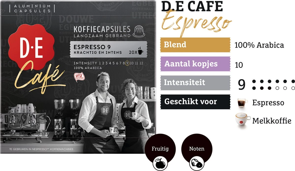 Douwe Egberts D.E Café Espresso Koffiecups - Intensiteit 9/12 - 10 X 20 Capsules 4 Douwe Egberts D.E Café Espresso Koffiecups - Intensiteit 9/12 - 10 X 20 Capsules - Afbeelding 4
