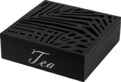 Excellent Houseware - Theedoos/theekist - 9 Vaks Hout - Zwart - 24x24cm