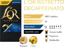L'OR Espresso Ristretto Decaffeinato - Intensiteit 9/12 - 10 X 10 Capsules -Koffie Drinken Winkel 1200x889 2