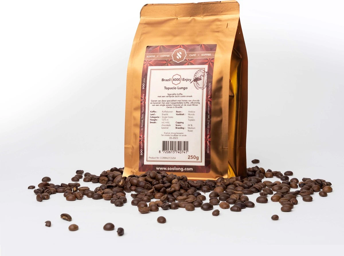 Soolong Enjoy Brazilie Nr4000 Koffiebonen Topacio Lungo - Speciality Koffie Arabica Medium Roast, Light Body Met Een Verfijnde Zacht Zoete Smaak. - Zak 250gram 1 Soolong Enjoy Brazilie Nr4000 Koffiebonen Topacio Lungo - Speciality Koffie Arabica Medium Roast, Light Body Met Een Verfijnde Zacht Zoete Smaak. - Zak 250gram