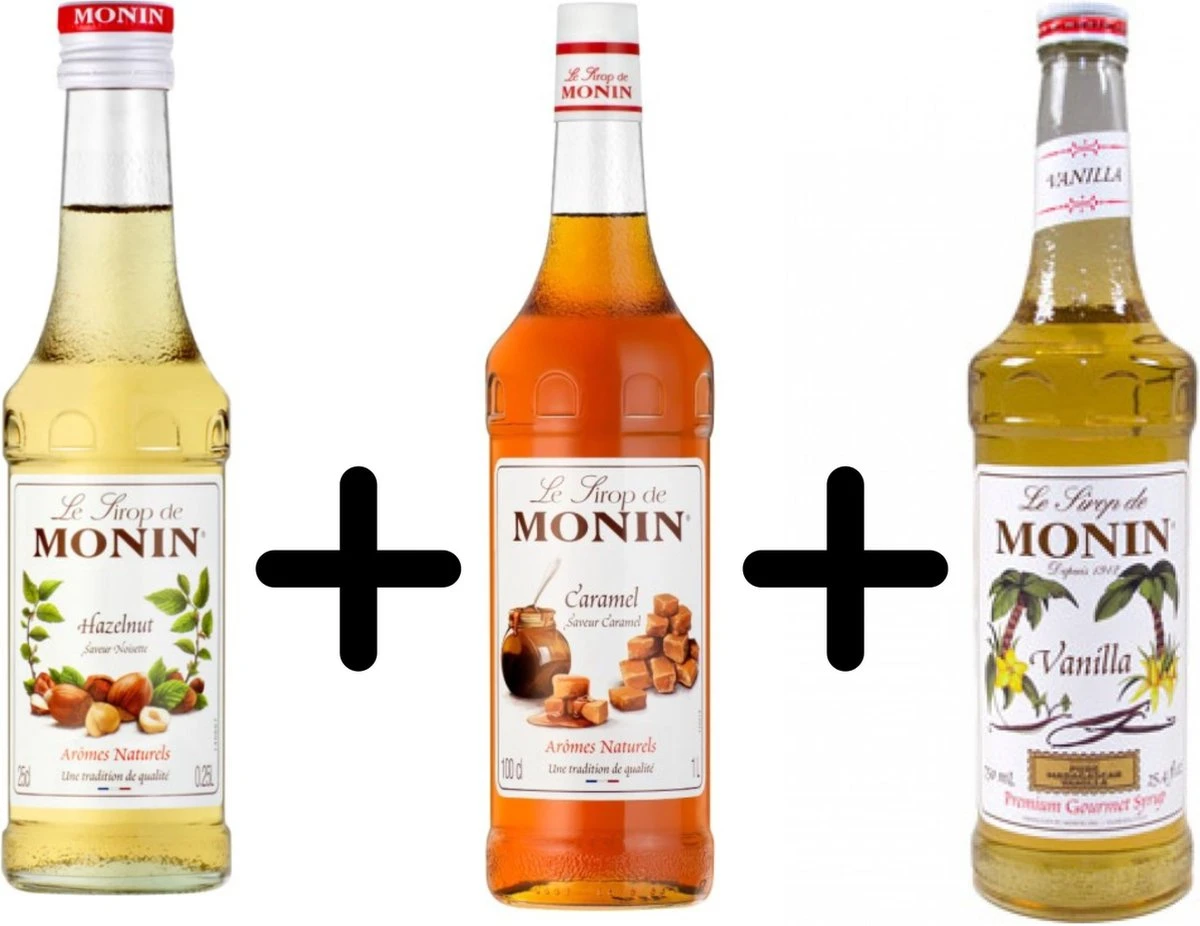 Monin Koffiesiroop VOORDEELPACK Vanille 25cl + Hazelnut 25cl + Caramel 25cl Set 3 Flessen 1 Monin Koffiesiroop VOORDEELPACK Vanille 25cl + Hazelnut 25cl + Caramel 25cl Set 3 Flessen