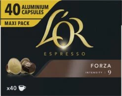 L'OR Espresso Forza Koffiecups - Intensiteit 9/12 - 4 X 40 Capsules -Koffie Drinken Winkel 1200x942 1