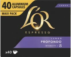 L'OR Lungo Profondo Koffiecups - Intensiteit 8/12 - 4 X 40 Capsules -Koffie Drinken Winkel 1200x966