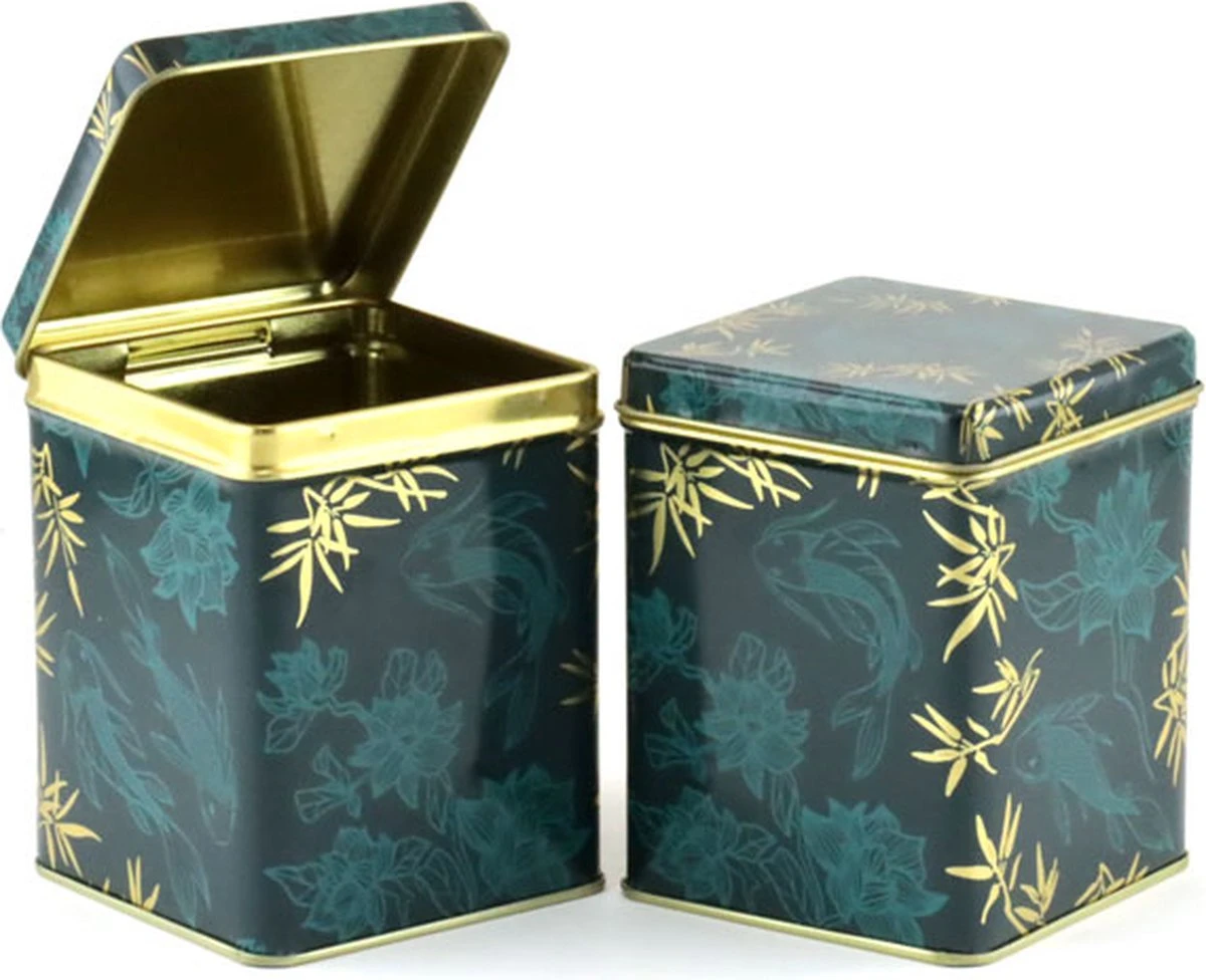 Merkloos Theeblik Losse Thee - Theeblik Donkergroen Met Koi-vissen - 75/100 Gram - Scharnierdeksel 1 Merkloos Theeblik Losse Thee - Theeblik Donkergroen Met Koi-vissen - 75/100 Gram - Scharnierdeksel