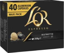 L'OR Espresso Ristretto Koffiecups - Intensiteit 11/12 - 4 X 40 Capsules -Koffie Drinken Winkel 1200x989