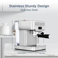 20-bar Semi Automatic Espresso Machine In Stainless Steel With Milk Frother For Latte,1.8L Water Tank