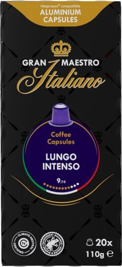 Gran Maestro Italiano - Lungo Intenso - Koffiecups - Nespresso Compatibel Capsules - Krachtige Smaak - 6 X 20 Cups 10 Gran Maestro Italiano - Lungo Intenso - Koffiecups - Nespresso Compatibel Capsules - Krachtige Smaak - 6 X 20 Cups -Koffie Drinken Winkel 550x1200