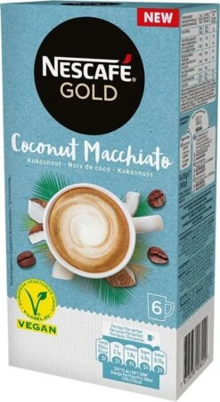 Nescafé Gold Coconut Macchiato Oploskoffie - 6 Doosjes à 6 Zakjes -Koffie Drinken Winkel 657x1200