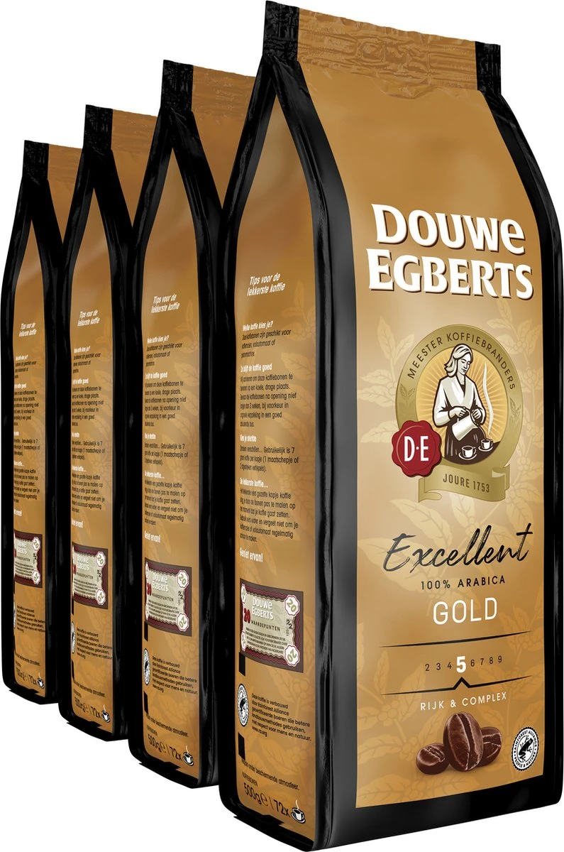 Douwe Egberts Excellent Gold Koffiebonen - 4 X 500 Gram 1 Douwe Egberts Excellent Gold Koffiebonen - 4 X 500 Gram