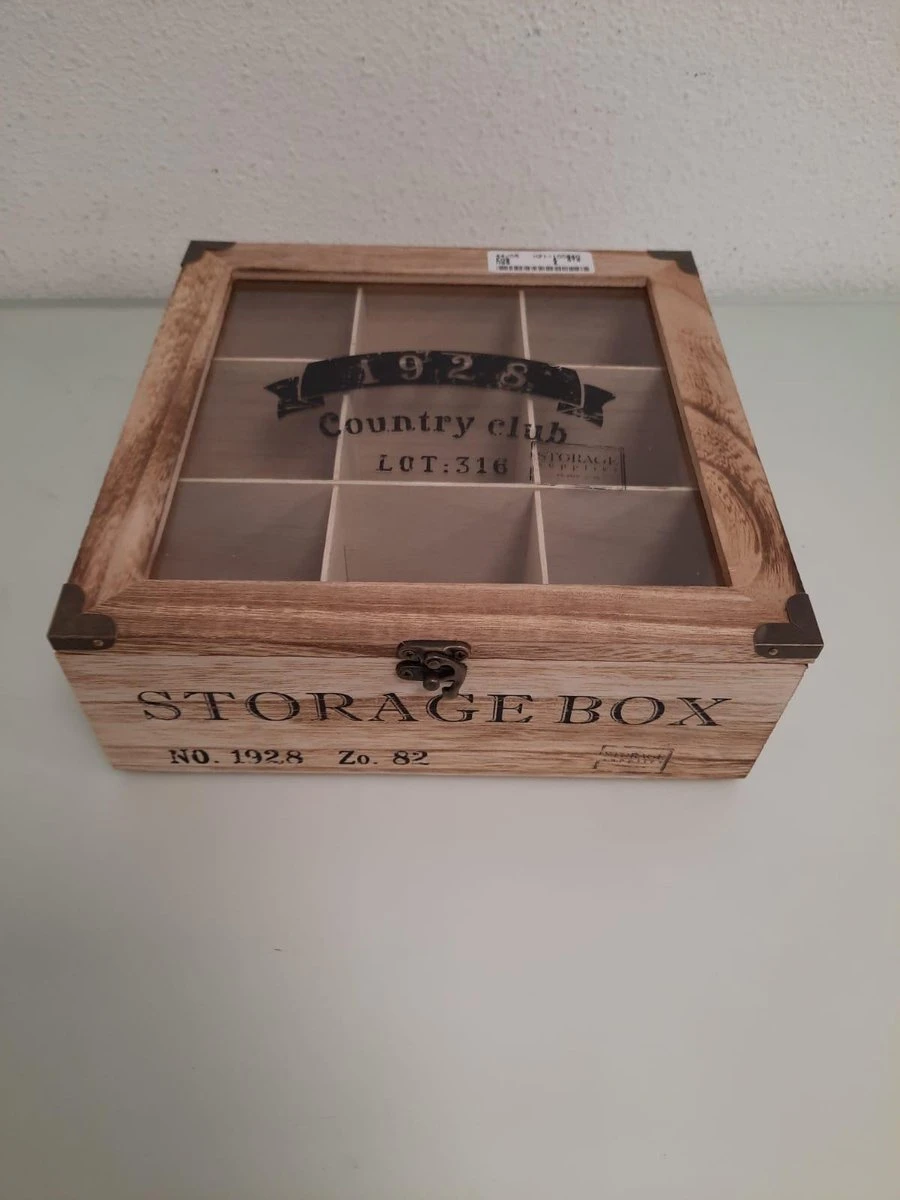 Merkloos Houten Theekist - 9-vaks Theedoos 5 Merkloos Houten Theekist - 9-vaks Theedoos - Afbeelding 5