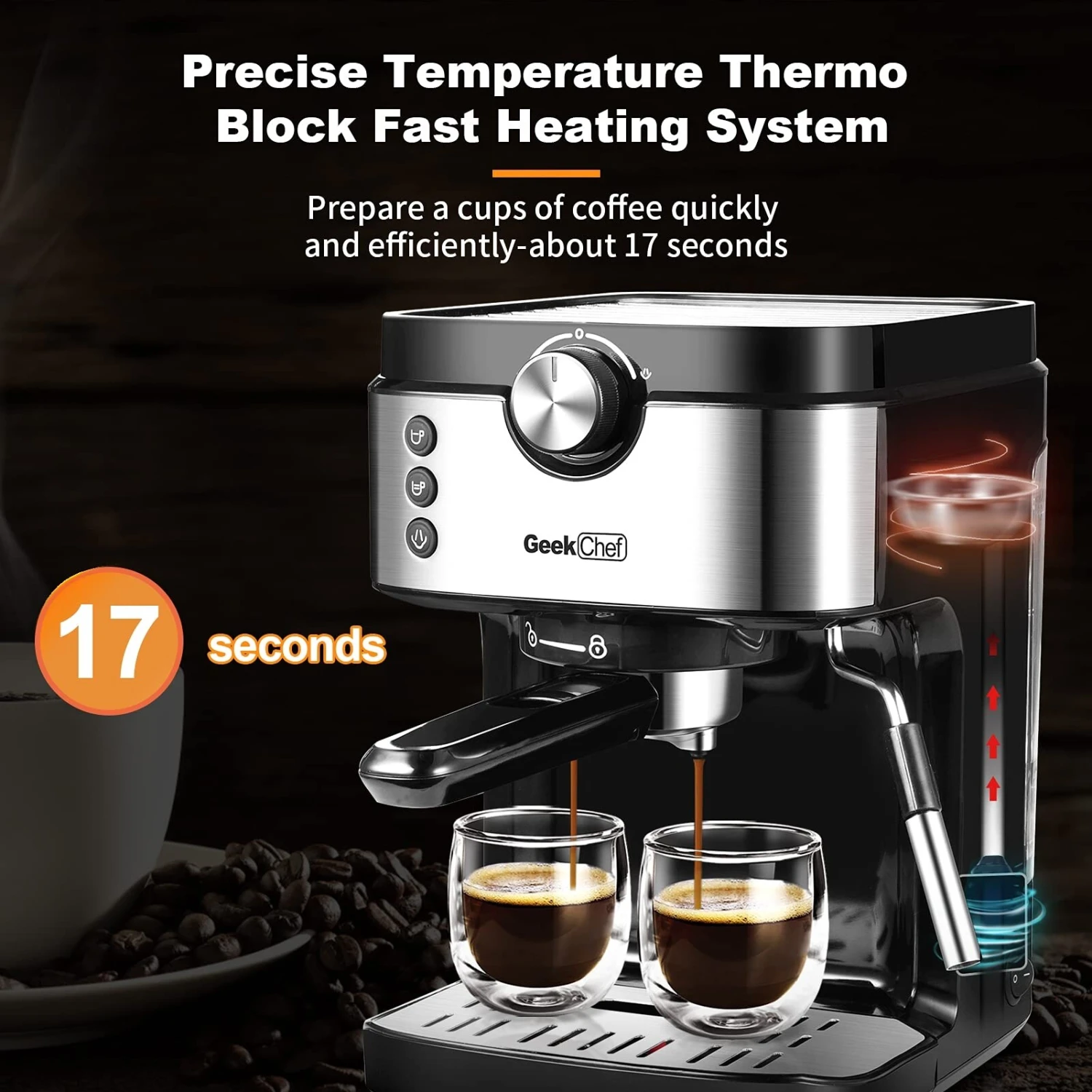 Espresso Machine 20 Bar Coffee Machine With Foaming Milk Frother Wand, 1300W No-Leaking 900 Ml Removable Water Tank Coffee Maker 5 Espresso Machine 20 Bar Coffee Machine With Foaming Milk Frother Wand, 1300W No-Leaking 900 Ml Removable Water Tank Coffee Maker - Afbeelding 5
