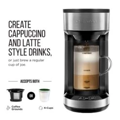 Froth Brew Coffee Maker And Milk Frother Single Serve Brewer For K-Cup Pods & Grounds, Glass Mug And Reusable Filter -Koffie Drinken Winkel Froth Brew Coffee Maker and Milk Frother Single Serve Brewer for K Cup Pods 26 Grounds2C Glass Mug and Reusable Filter 2