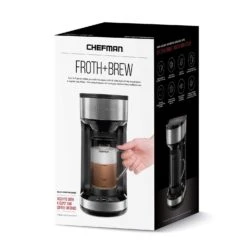 Froth Brew Coffee Maker And Milk Frother Single Serve Brewer For K-Cup Pods & Grounds, Glass Mug And Reusable Filter