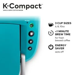 K-Compact Single-Serve K-Cup Pod Coffee Maker, Turquoise 17 K-Compact Single-Serve K-Cup Pod Coffee Maker, Turquoise -Koffie Drinken Winkel K Compact Single Serve K Cup Pod Coffee Maker2C Turquoise 3